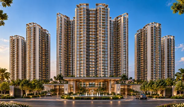 Gated entrance with gatehouse, fountain and boundary wall at Sobha Hennur Road